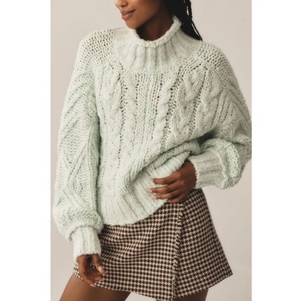 Pastiche Cable Knit Sweater Womens Size M Green Alpaca Wool Fisherman Grandpa